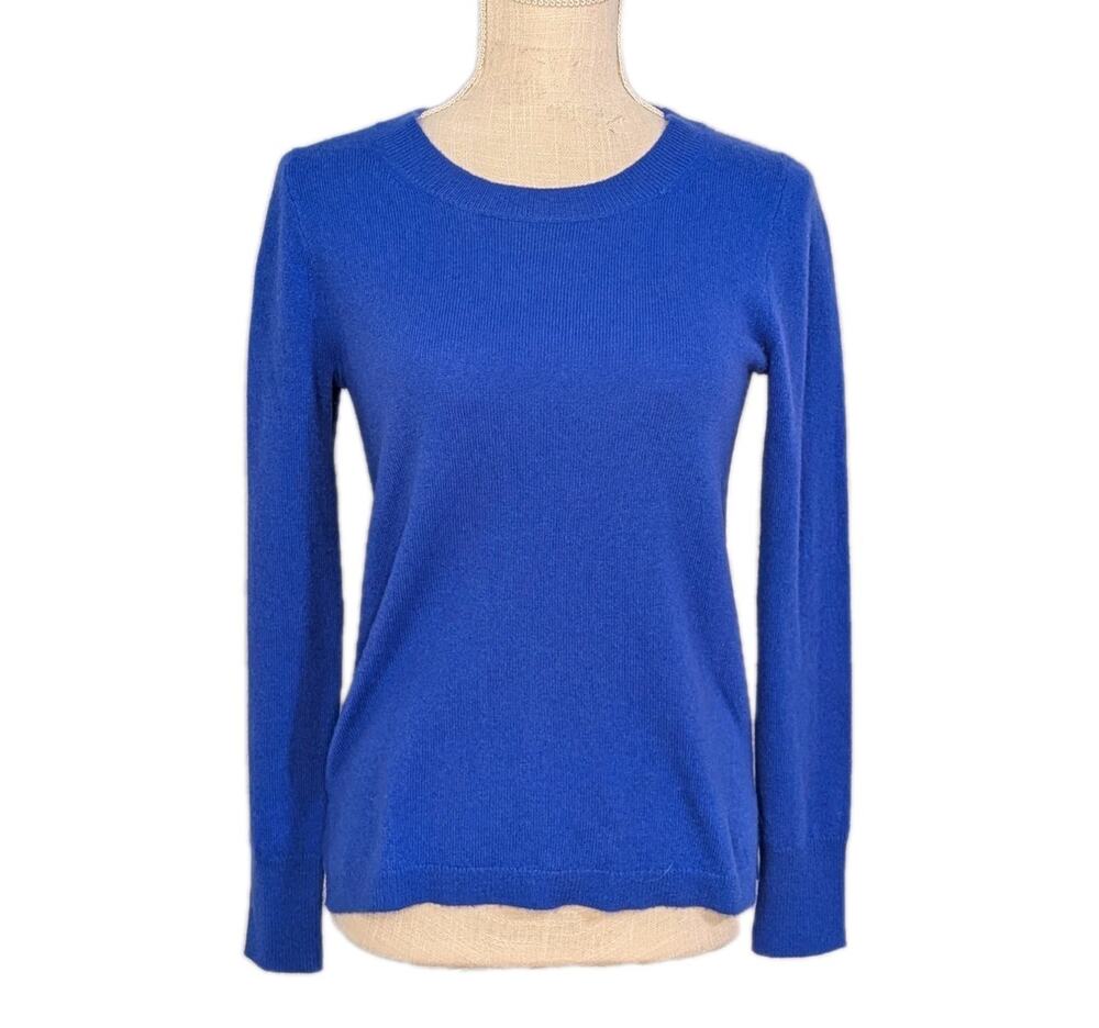 J Crew XS 100% Cashmere Royal Blue Crew Neck Sweater Preppy Gilmore Girls